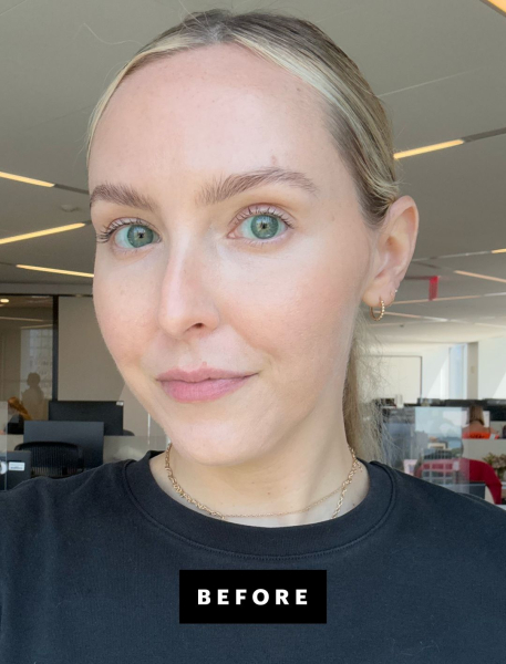 Allure beauty director Sarah Kinonen before applying blush