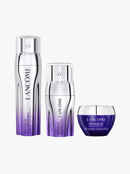 Lancôme Renergie H.C.F Triple Serum & Night Cream 3-Piece Gift Set in multiple branded components on a light gray background