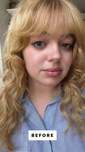 Allure commerce market editor Sarah Hoffmann before applying blush